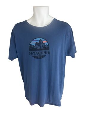 Patagonia Organic Cotton XL Slim Fit Logo Tee Blue Fair Trade 1973 Graphic